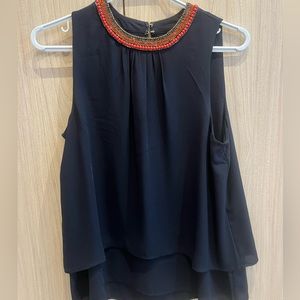 JCrew navy cami. Beaded neck.